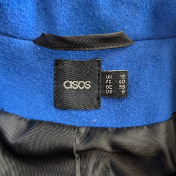 ASOS Womens 8 Soft Long Trench Coat Wool Blend Blue Classic Colorful Outdoors - Picture 7 of 8